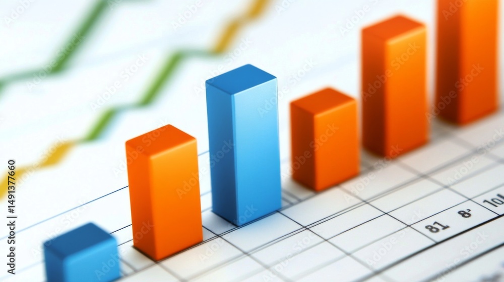Leinwandbilder a close-up of a financial bar graph on a computer screen, showing business growth metrics and trends