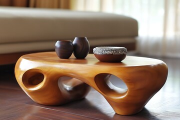 Small wooden coffee table in a modern room
