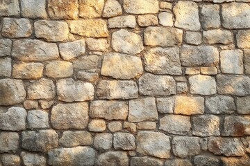 Fototapeta premium rough uneven stone wall made of beige and light brown irregular sized stones with visible texture and natural weathering