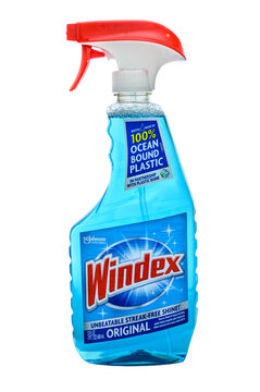 New Jersey, USA - February 6, 2021: A spray bottle of Windex window cleaner on a transparent background..
