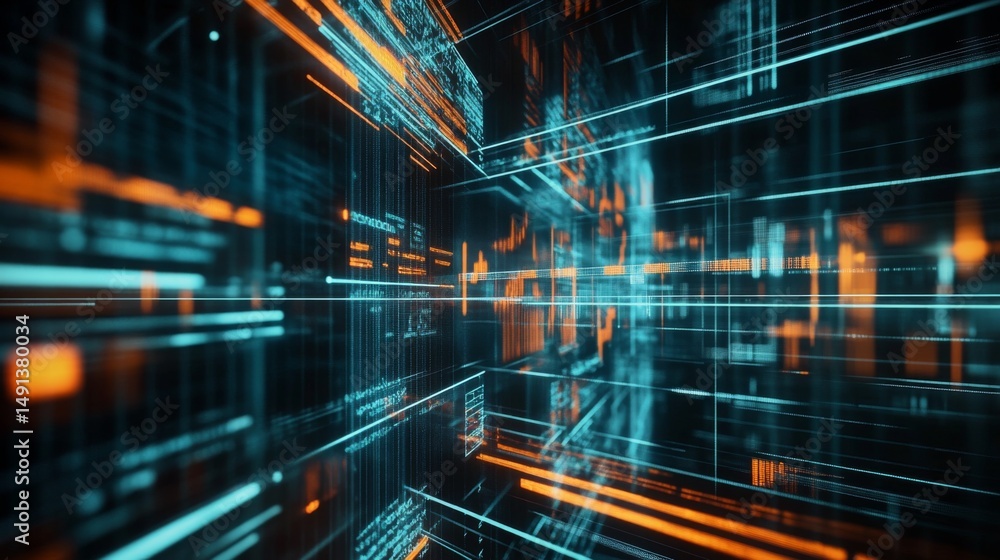 Aufkleber digital financial graphs and line charts overlaid on a futuristic background, representing data anal