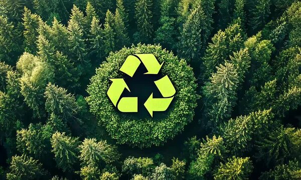 Green recycle symbol in nature