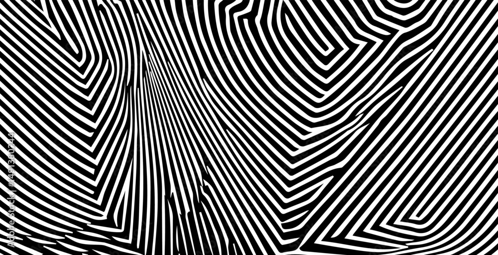 Leinwandbilder Vector illustration features dynamic black and white wavy lines in an abstract, optical art style. It channels a modern, bold look that’s popular in current minimal and graphic design trends.