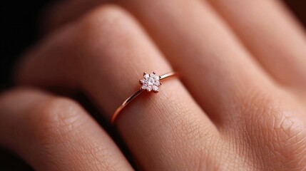 Obraz premium Delicate flower-shaped diamond ring on a human hand.