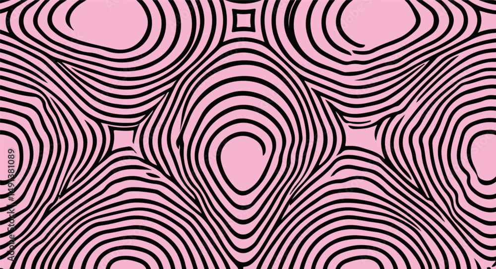 Aufkleber abstract pattern of wavy black lines on a pink background, capturing the trendy psychedelic and neo-