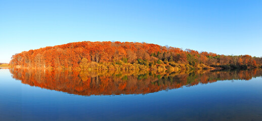 Round Valley Reservoir NJ state park in the fall, Lebanon, NJ, USA