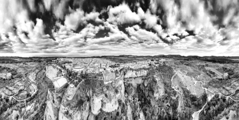 Stunning aerial view of Ronda, Spain, with its famous Puente Nuevo and deep gorge