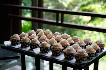 many cupcakes on table for lunch