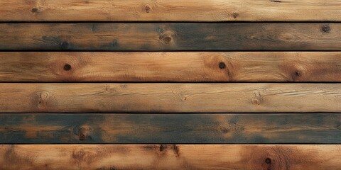 Naklejka premium Close-up of horizontal wooden planks with natural grain patterns and varying brown tones showing texture and weathering