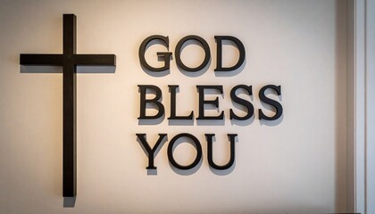 祝福の言葉god bless youの形のオブジェと十字架。aiで生成	