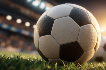 Fototapeta premium Close-Up Soccer Ball on Lush Green Field