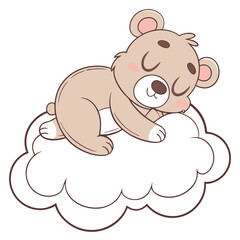 Fototapeta premium Sleepy Teddy Bear on a Cloud - No Background. Perfect for: Dream Festival, Bedtime Story Hour, Nursery Decor