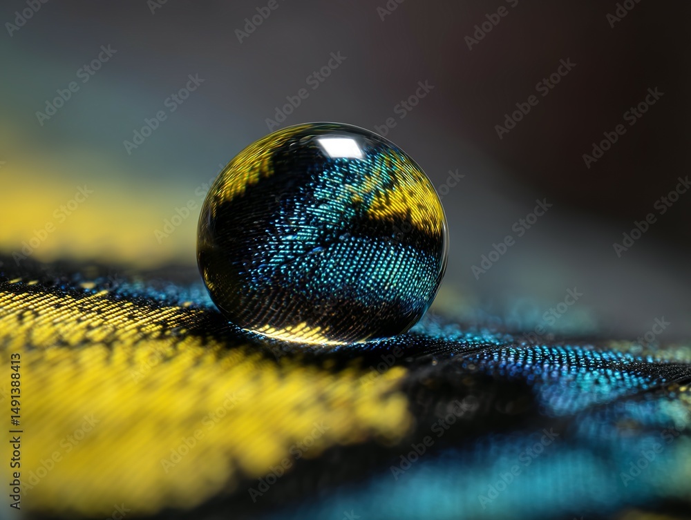 Poster close-up view of a sphere resting on a textured surface.