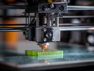 Fototapeta premium Experience High Definition Close Up of a 3D Printer Extruding Intricate Filament Layers in Action