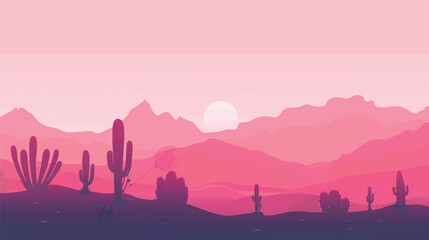 Cacti in a desert landscape. silhouette illustration