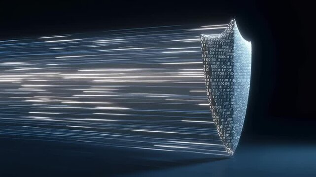 A digitally rendered shield made of binary code symbolizing the security of personal data through differential privacy with fluctuating noise patterns surrounding it to illustrate privacy