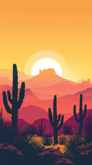 Cacti in a desert landscape. silhouette illustration