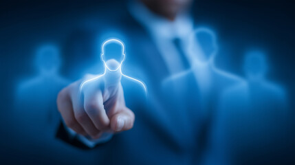 Businessman selecting digital profile icon in virtual network