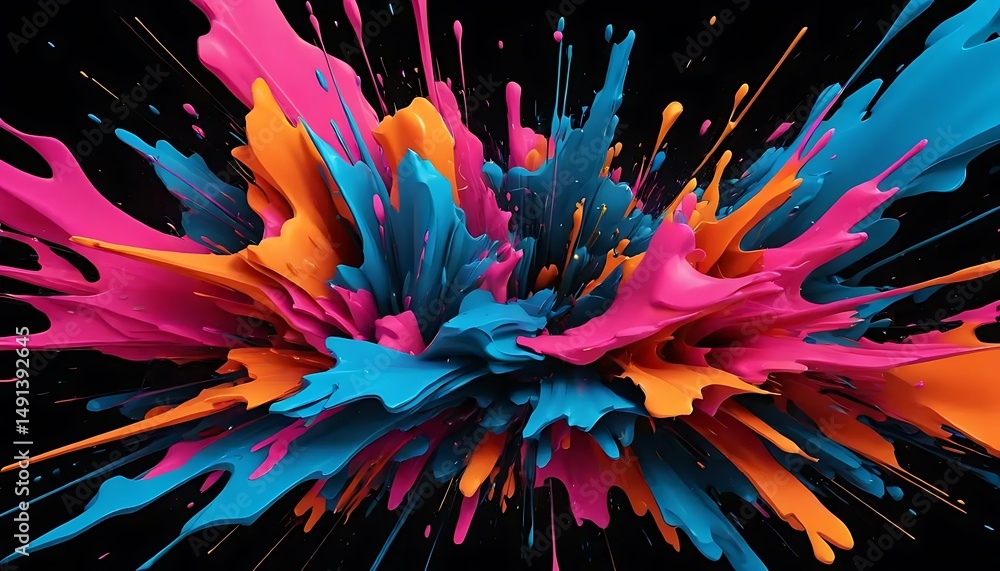 Poster dynamic abstract energy trails in teal and magenta burst forth with powerful, neon luminescence.