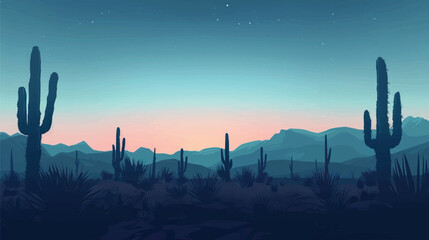 Cacti in a desert landscape. silhouette illustration