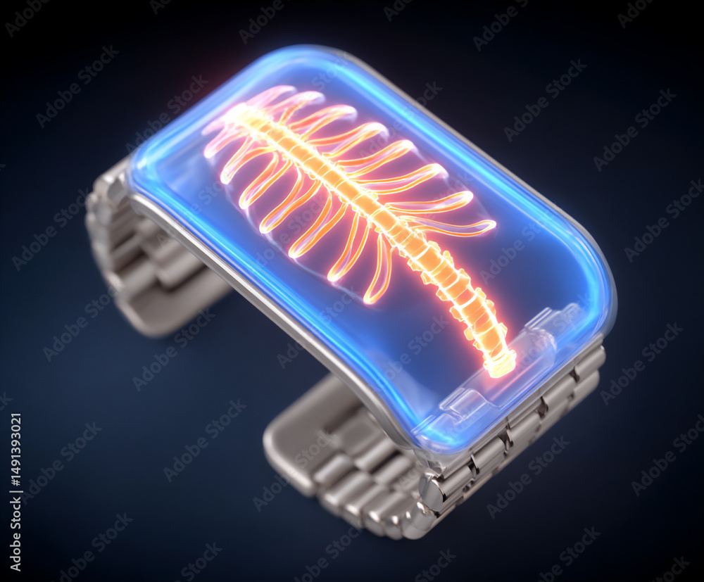 Poster advanced personal health monitoring device providing real-time biometric data with holographic proje