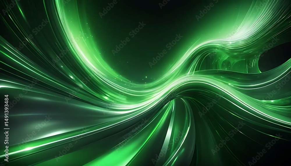 Aufkleber luminous green waves elegantly flow and twist, creating a captivating abstract display of energy