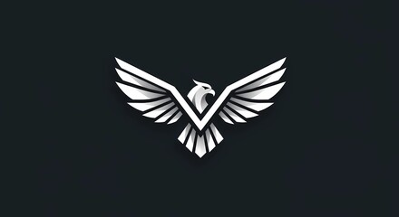 Obraz premium Geometric white eagle soars with spread wings against a dark background