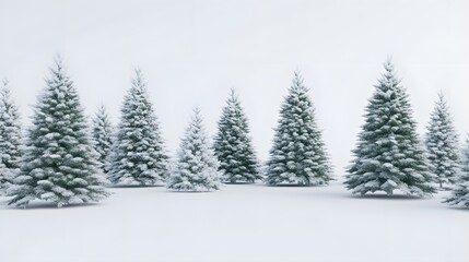 Fototapeta premium Snow Covered Pine Trees Winter Forest Scene