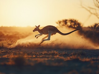 Kangaroo in a golden sunset sprint