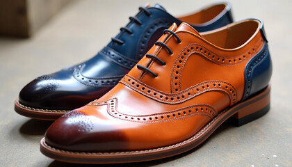 Footwear: Red Orange Perforated Dress Shoe Design