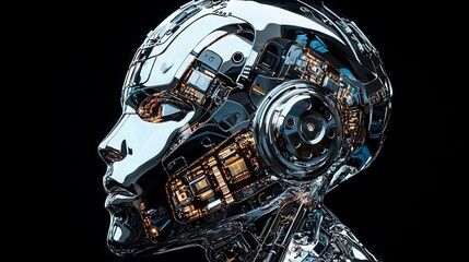 Fototapeta premium Futuristic humanoid robot with intricate internal circuitry and reflective surface