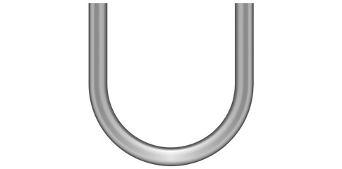 Realistic Silver Metal Alphabet Letter U Vector Illustration.