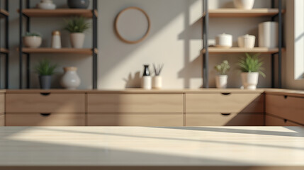 Scandinavian-style dresser with round mirror
