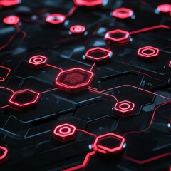 Obraz premium Futuristic Cybernetic Network: Glowing Hexagonal Digital Technology Background