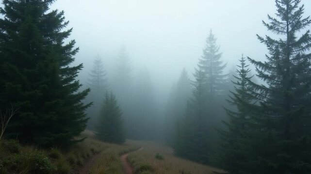 cone forest at foggy day