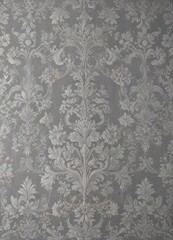 Subtle grey damask wallpaper, intricate vintage floral details, design, background texture