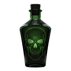 Green potion bottle with embossed skull design
