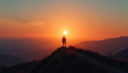 Fototapeta premium Mountainous Landform Silhouette At Twilight Glow