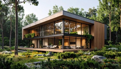 Modern Forest Retreat GlassWalled Home Amidst Natures Embrace.