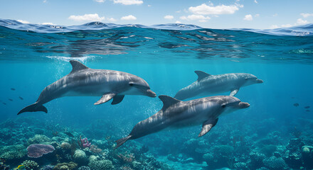 Fototapeta premium Dolphin Swimming in Clear Ocean Water