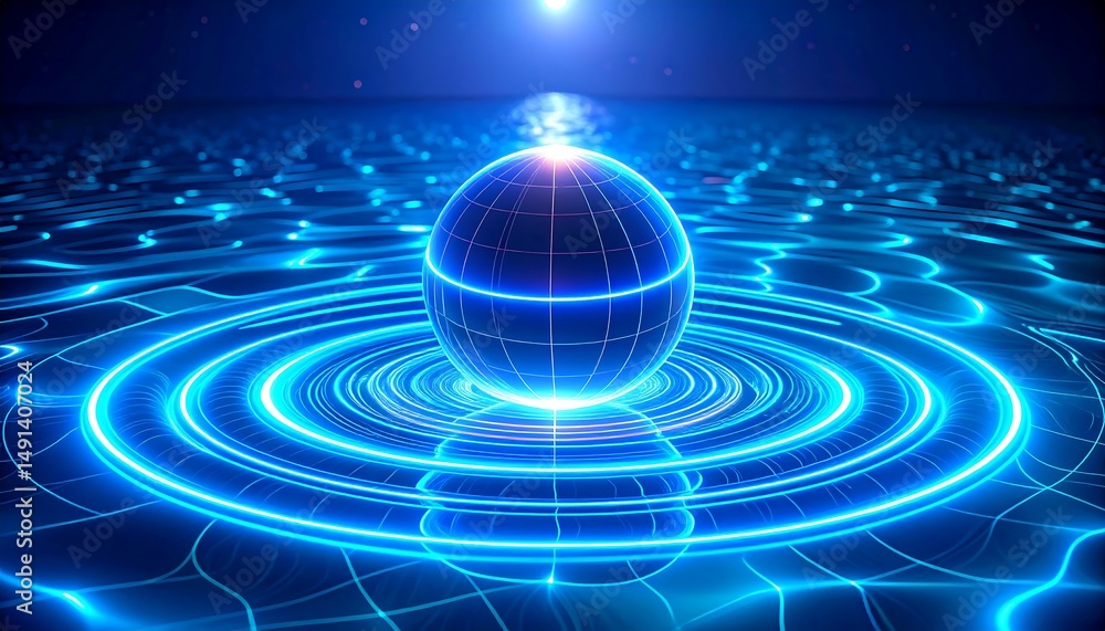 Poster creating energy waves ocean surface digital art nighttime abstract conceptual visualization