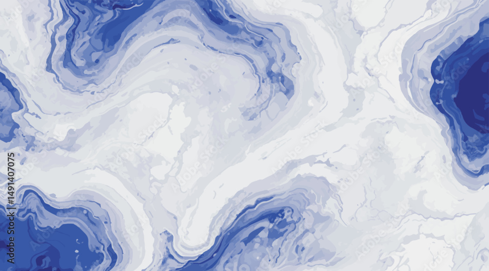 Poster modern ocean wave abstract painting with swirling blues and whites, creating a dynamic and fluid com
