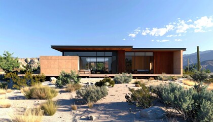 Obraz premium Desert Dream Home Modern Architecture in Arid Landscape.