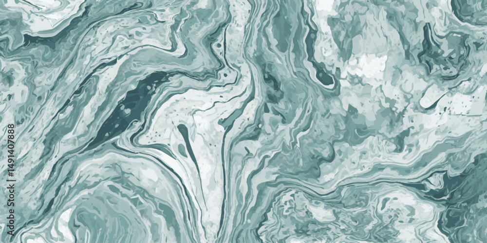 Poster ocean wave swirling abstract design in green and white, resembling marble. the fluid pattern creates