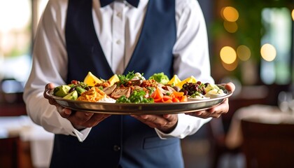 Waiter Serving Gourmet Platter.