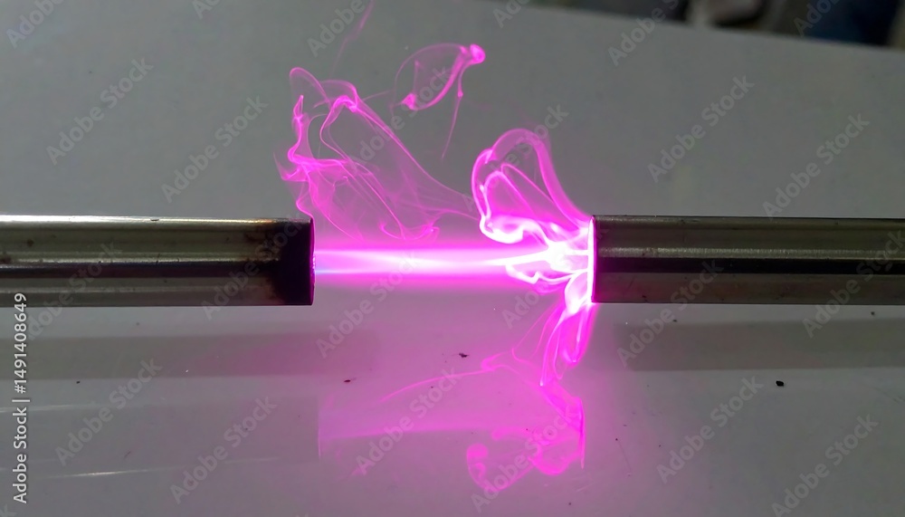 Poster scientific experiment on plasma formation close-up demonstration in a controlled environment