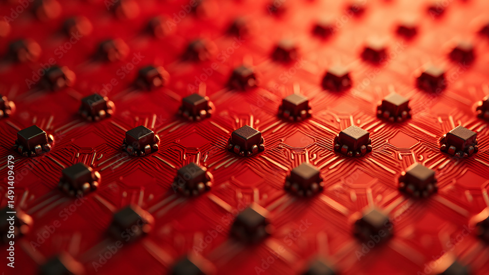 Aufkleber pixel-perfect orthogonal circuit grid with esd-protected nodes on fire-retardant red pcb, embodying 