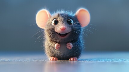 Adorable cartoon mouse, happy and fluffy