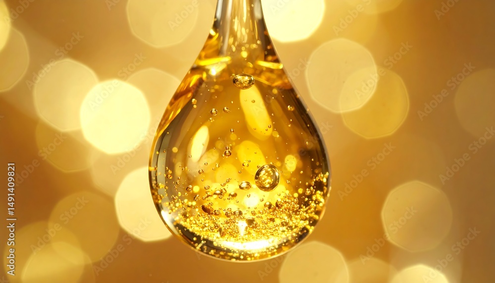 Aufkleber golden oil drop captured in macro photography soft bokeh background abstract conceptual viewpoint