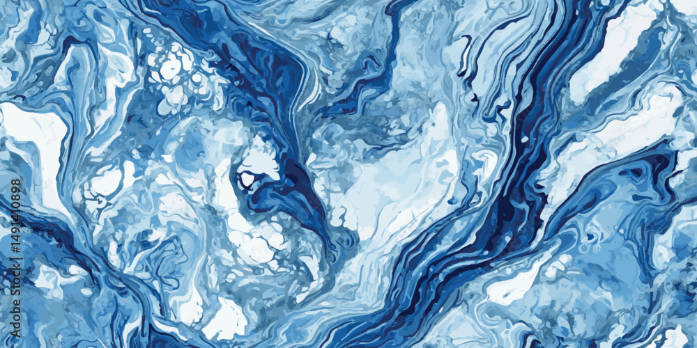 Poster modern ocean wave abstract painting with swirling blues and whites, creating a dynamic and fluid com